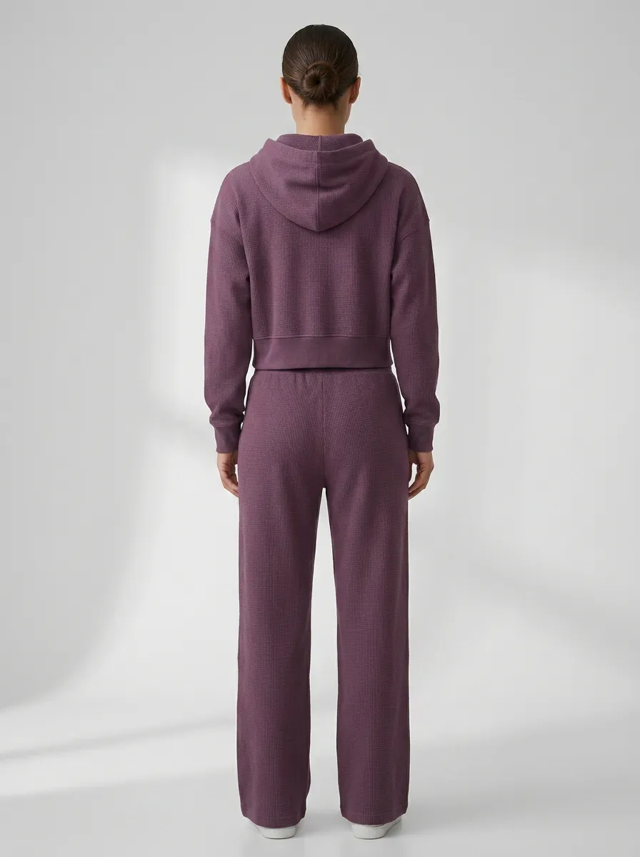 Zip-Up Waffle-Knit Sporty Women's Cropped Zip-Up Hoodie Jogger Active Set
