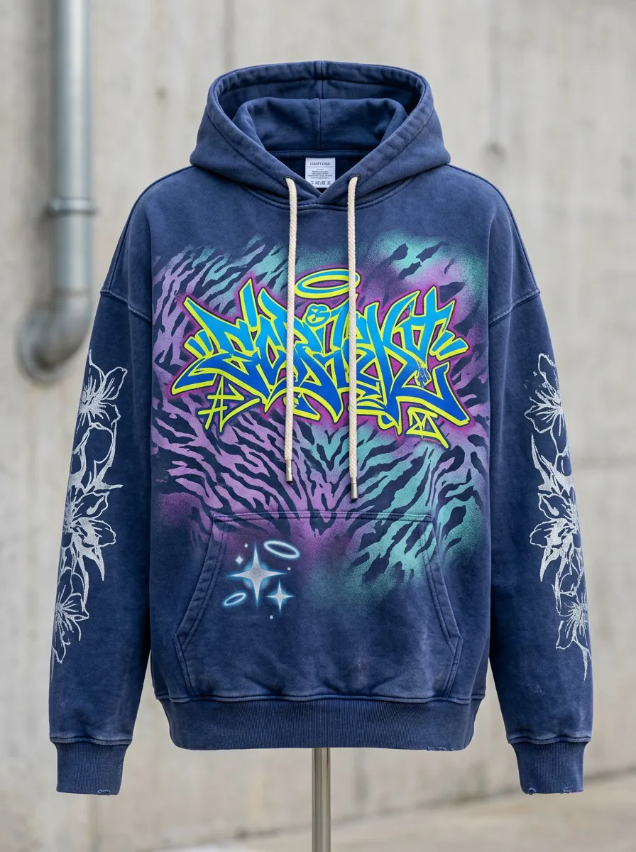 Unisex Streetwear Graffiti Tiger Stripe Floral Graphic Hoodie
