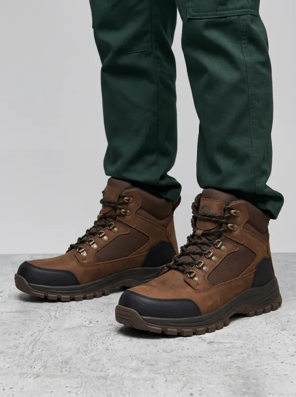 Unisex Waterproof Brown Leather Hiking Printed Work Boots