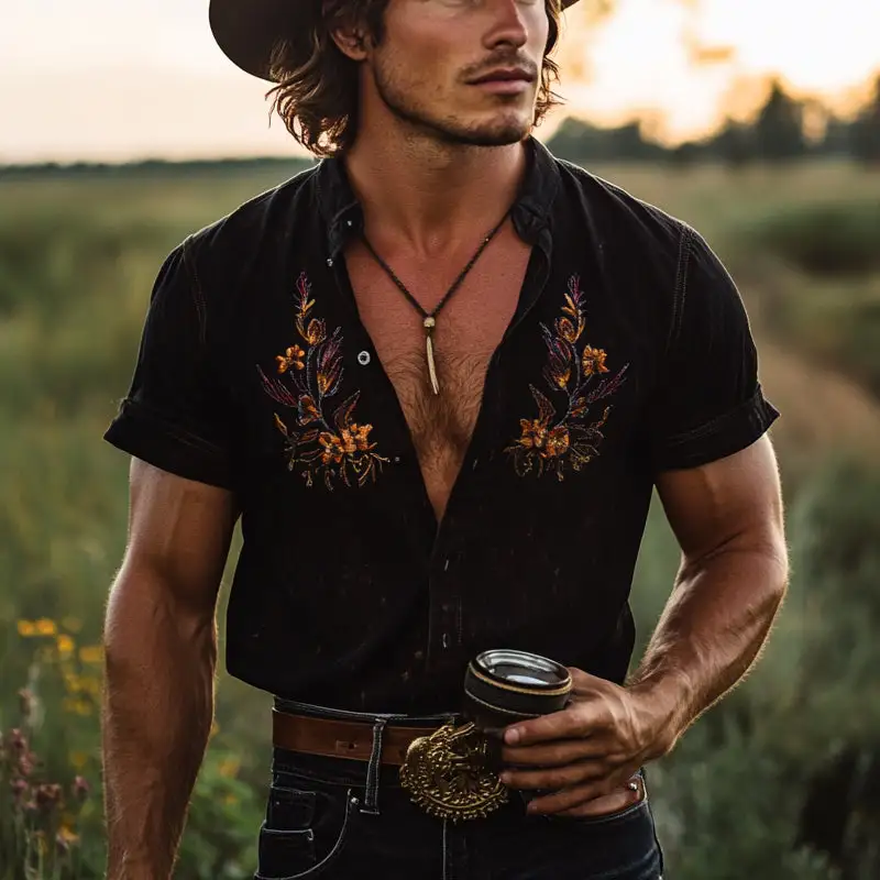 Camp Collar Woven Embroidered Shirt