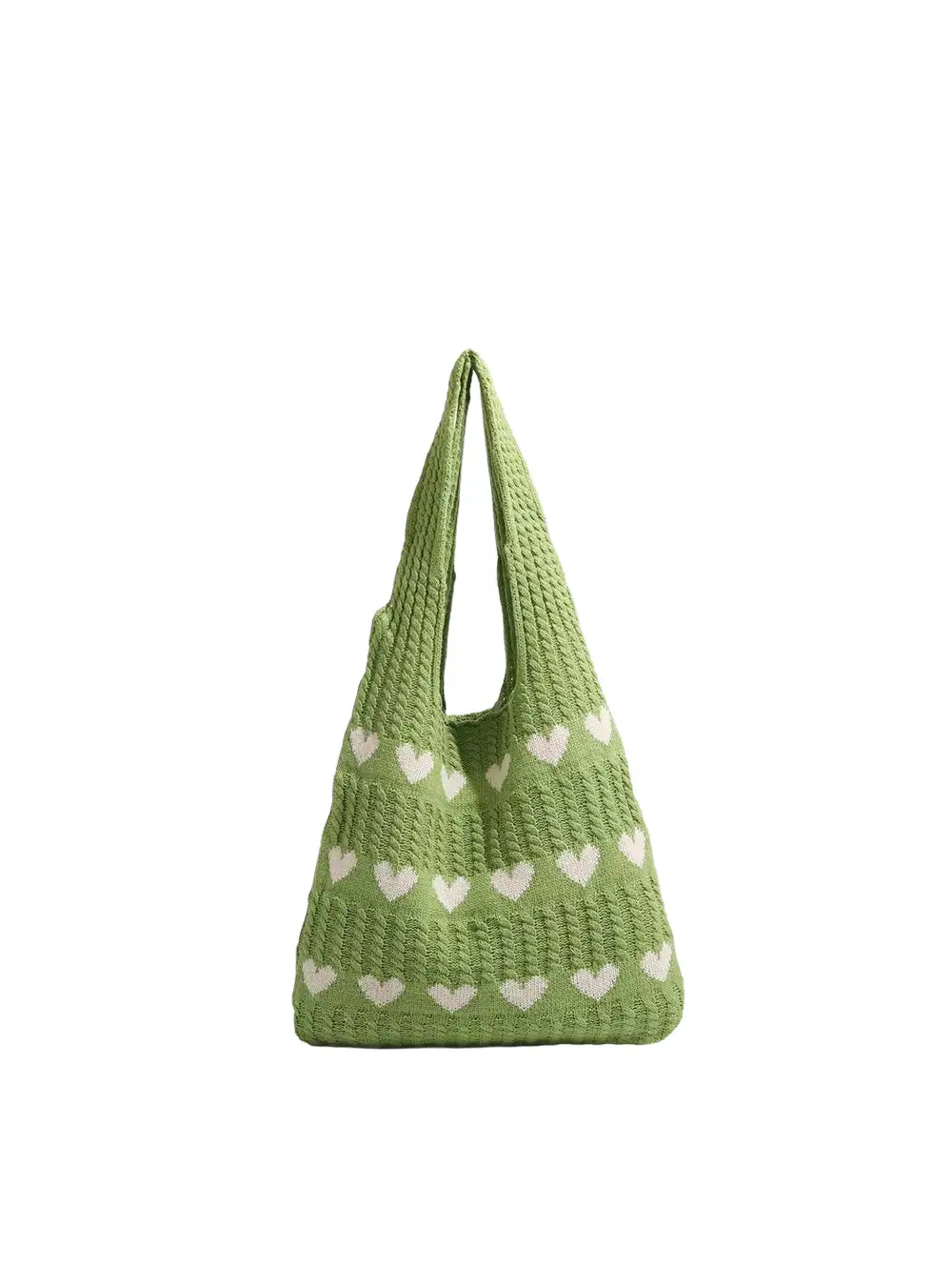Heart Pattern Knit Shoulder Bag