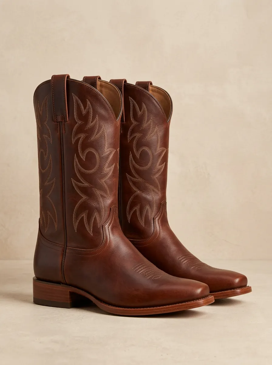 Men's Tonal-Stitch Square-Toe Mid-Calf Boots