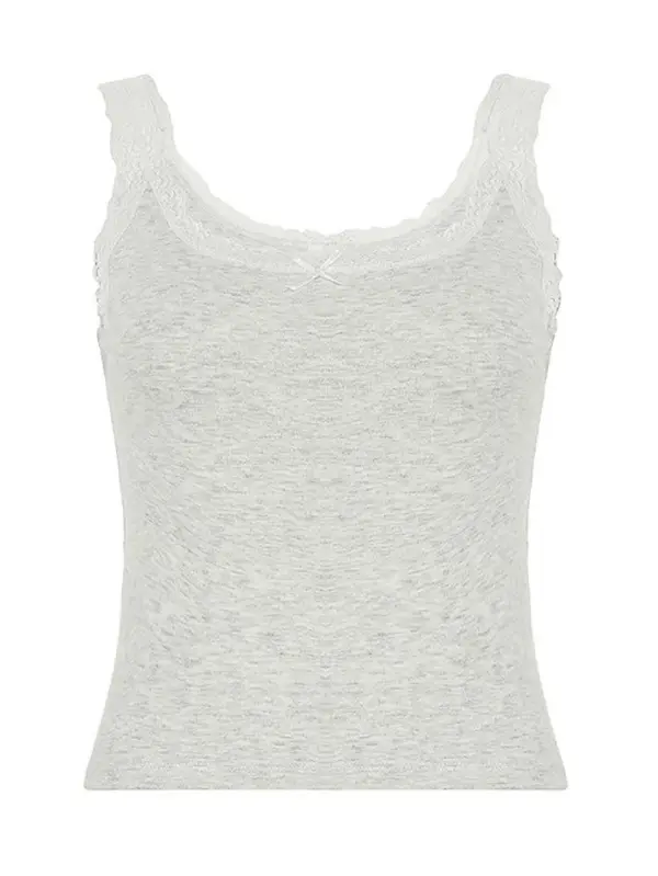 U-Neck Lace-Trim Lace Bow-Detail Tank Top