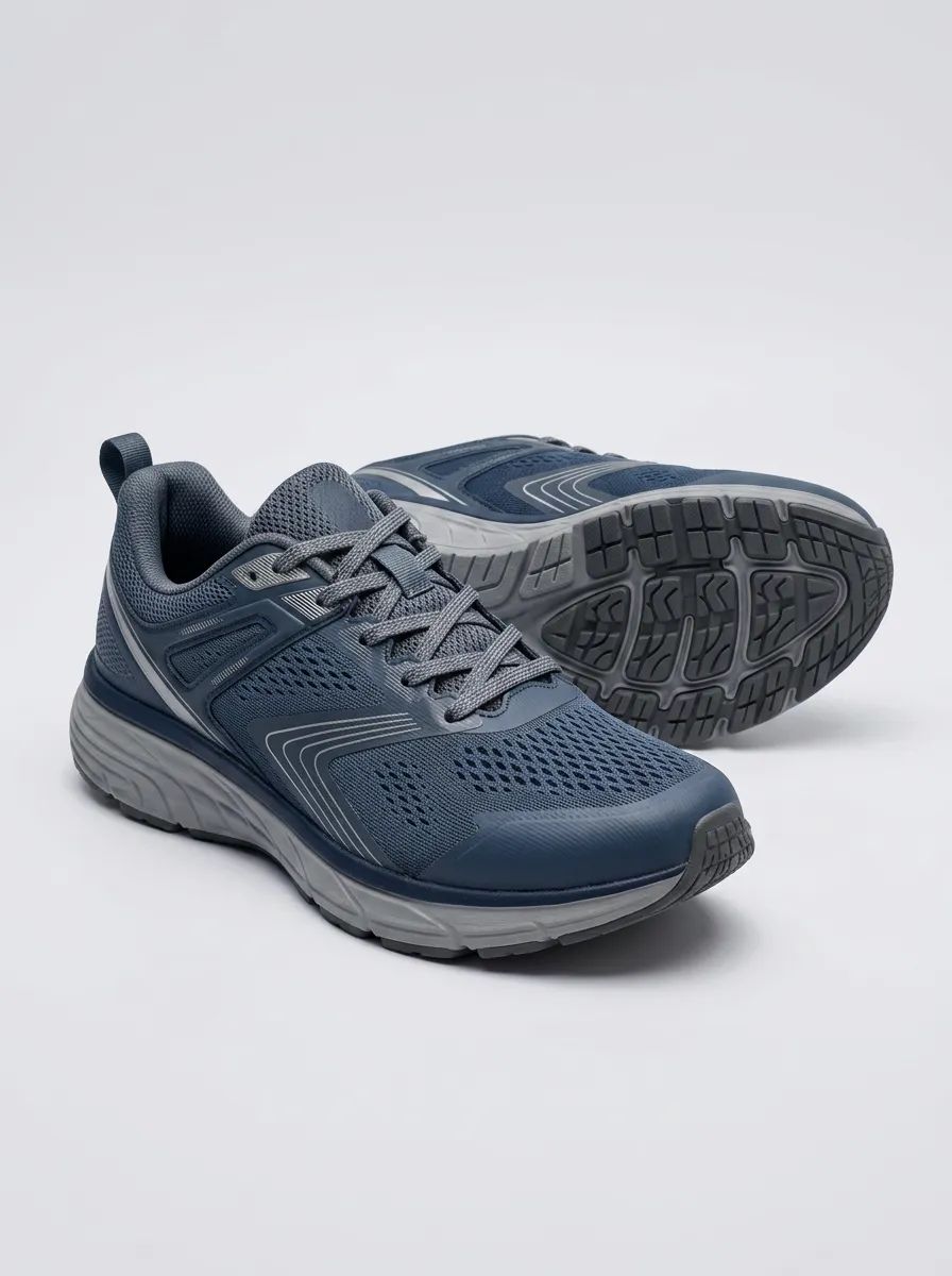 Men's Navy Blue Mesh Athletic Running Printed Shoes