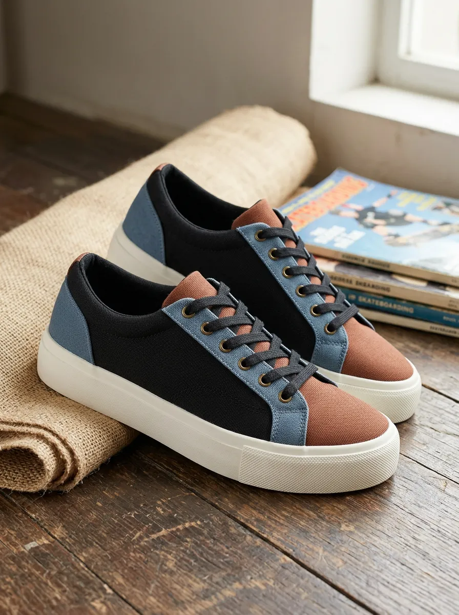 Men's Casual Style Colorblock Brown Blue Black Printed Canvas Shoes