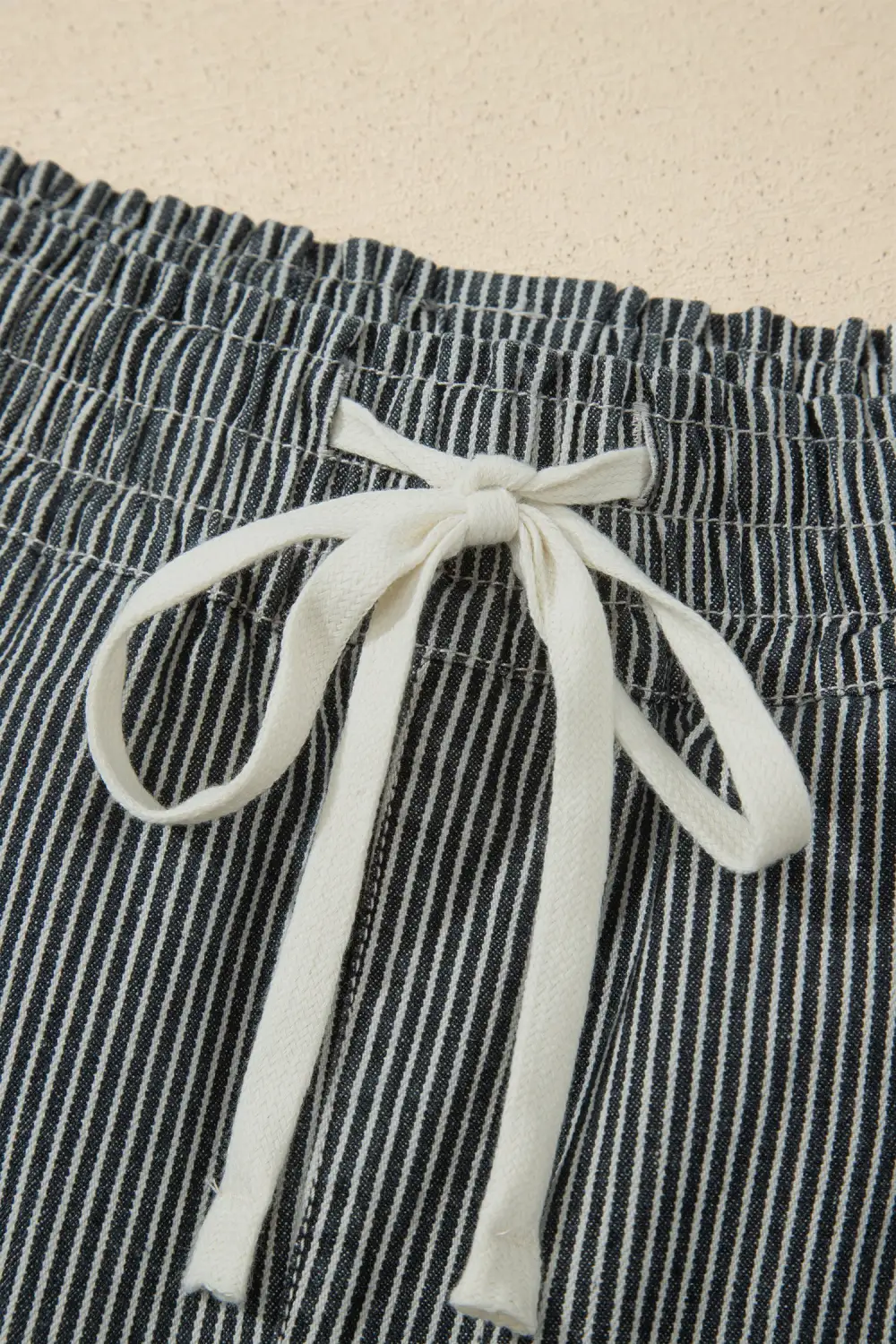 Drawstring Elastic-Waist Striped Denim Shorts