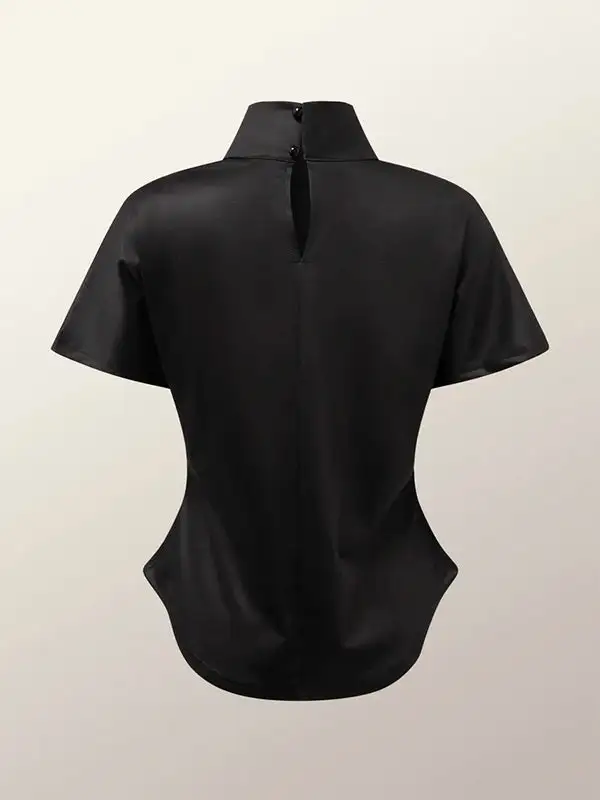 Short Sleeve Slim Fit Floral Print High Neck T-Shirt