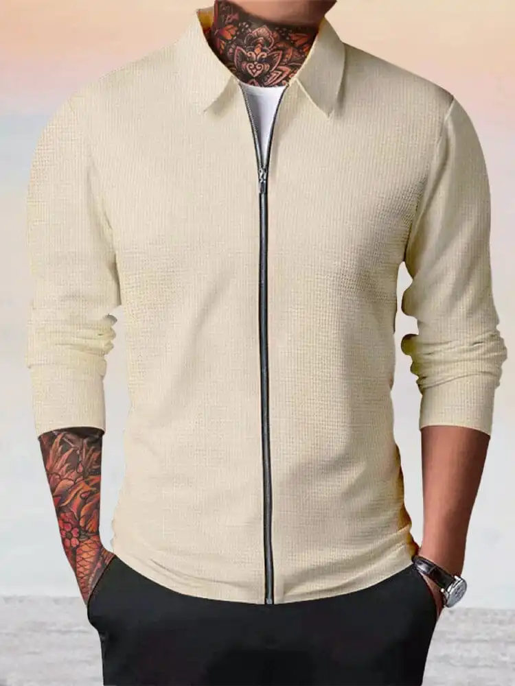 Waffle Knit Zip Jacket
