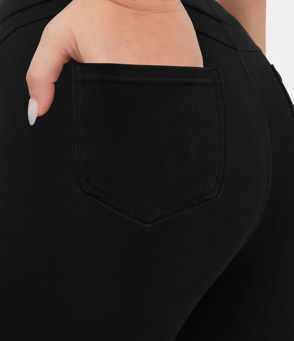Magic High Waisted Back Side Pocket Stretchy Knit Denim Plus Size Casual Leggings