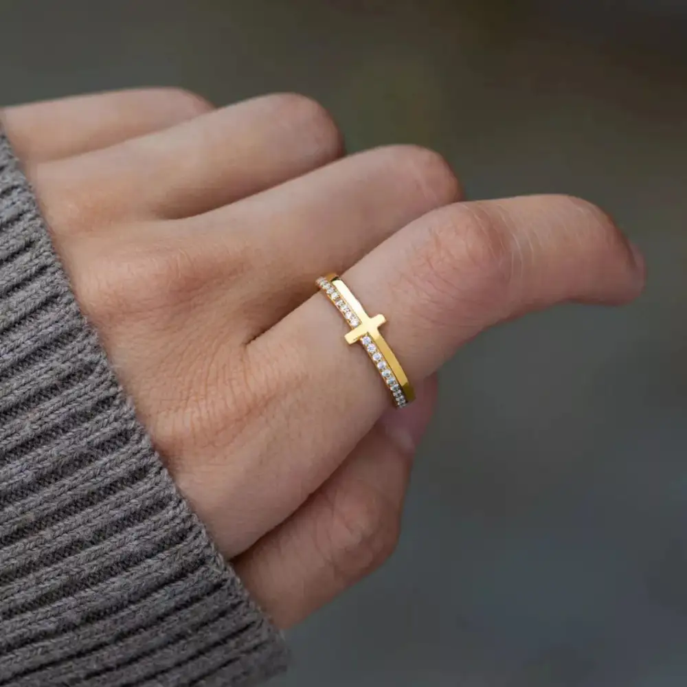 Gold-Plated Sterling Cross Ring