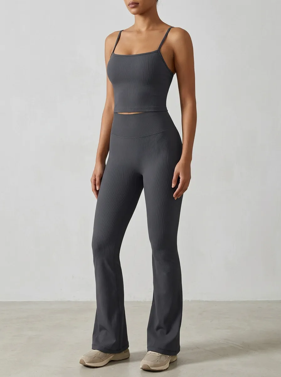 Women's Ribbed Yoga Inspired Fitness Inspired Tank Top and Flare Pants Active Set