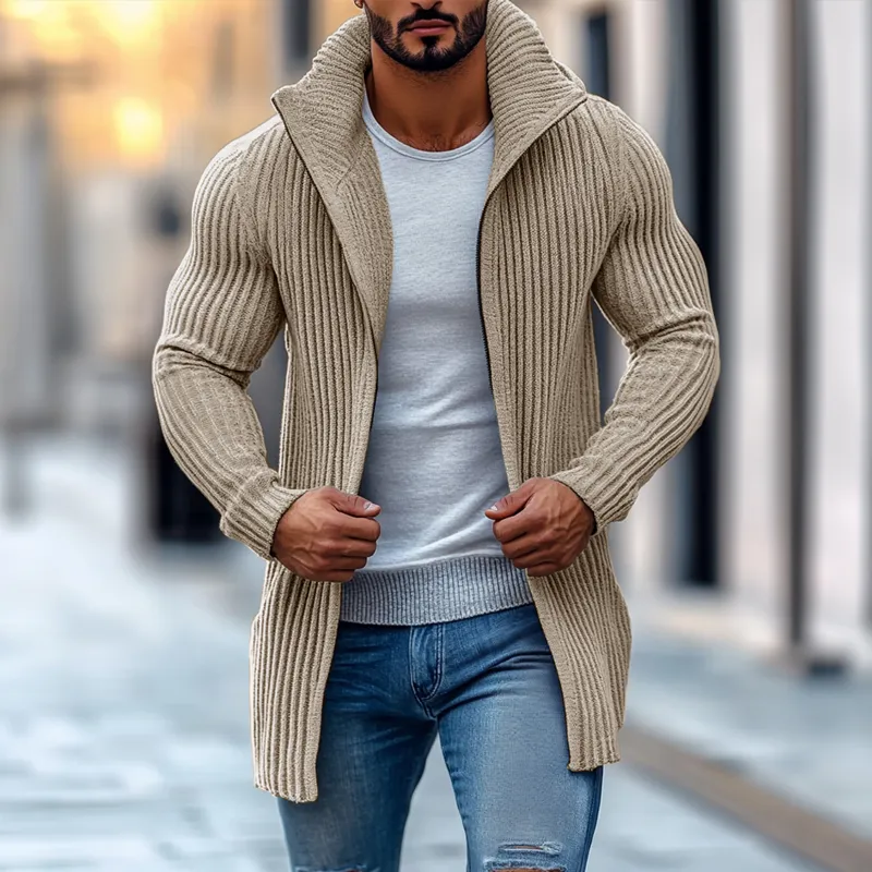 Ribbed Button Band Collar Cardigan