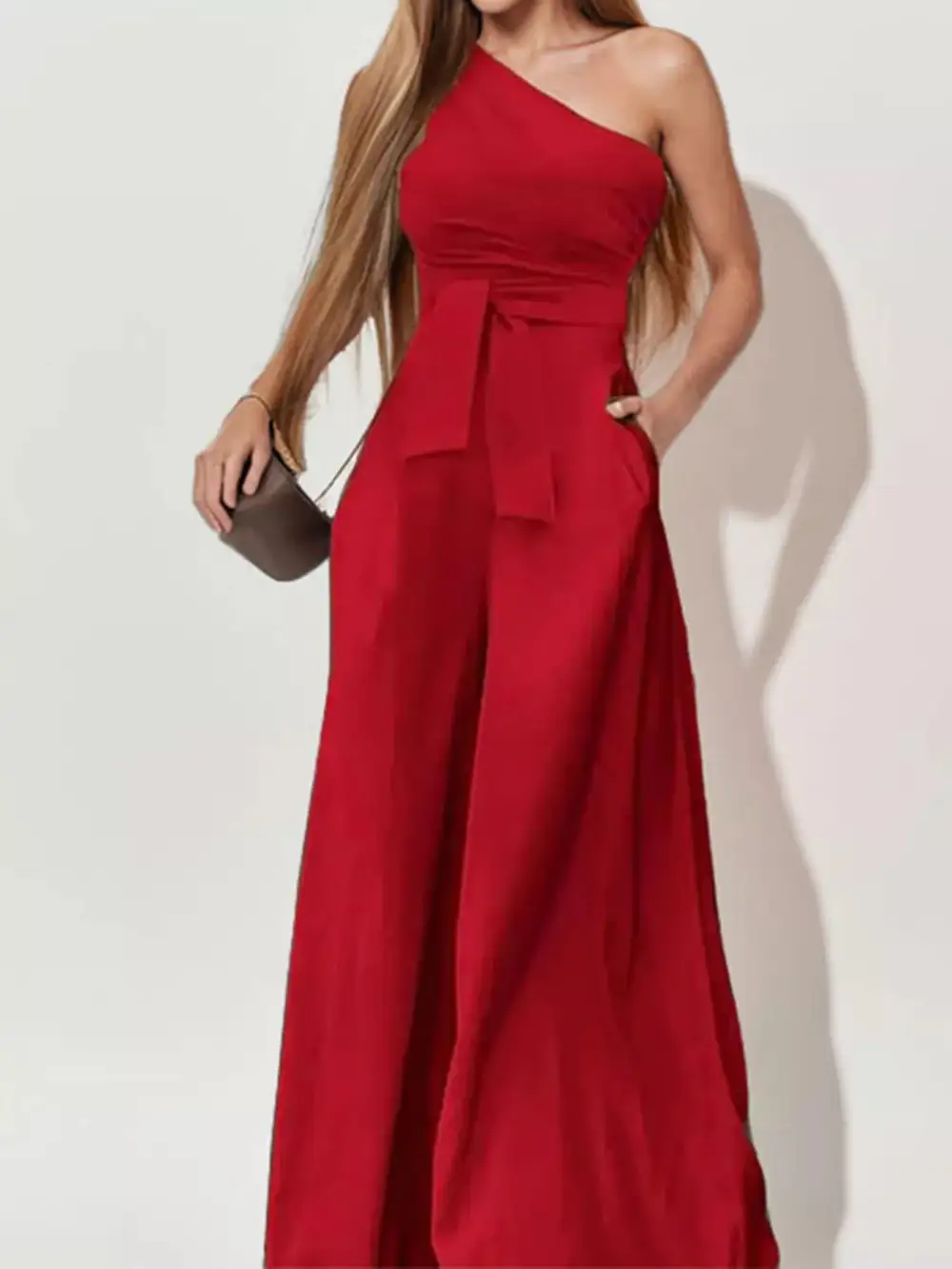 Plus Size One Shoulder Wide Leg Jumpsuit