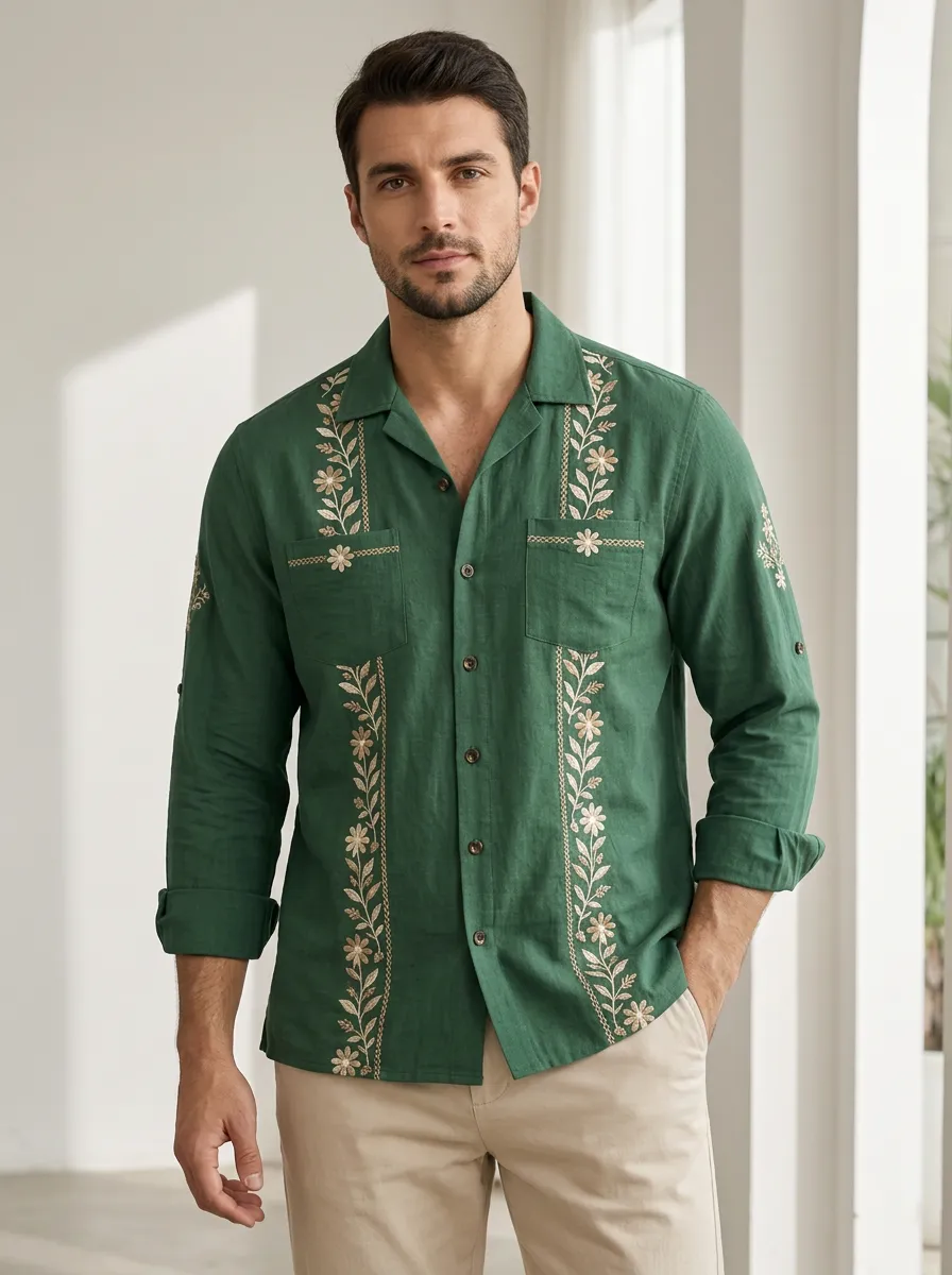 Men's Floral Embroidered Expressive Shirt
