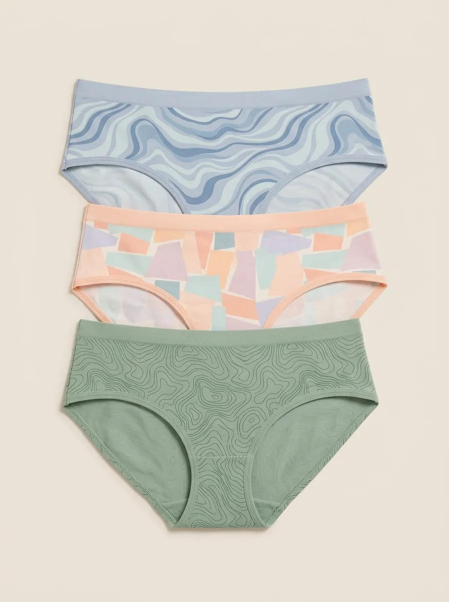 Women's Abstract Art Geometric Wavy Printed Three Pack Panties