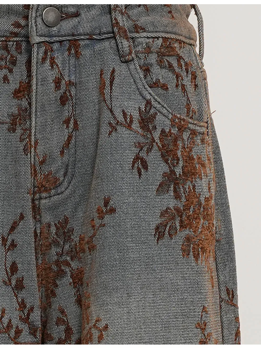 Vintage Jacquard Wide Leg Denim Pants