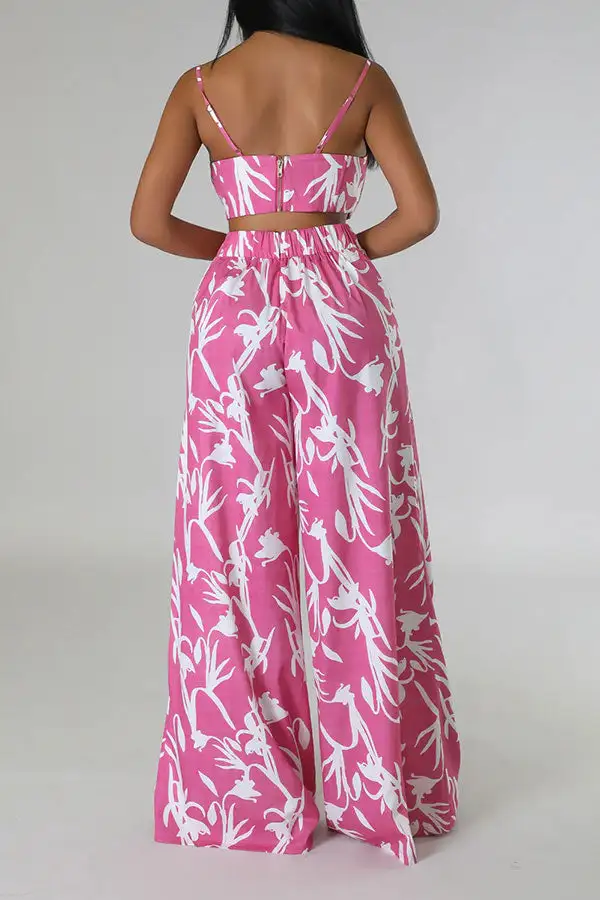 Floral Print Wide-Leg Spaghetti Strap Pant Set