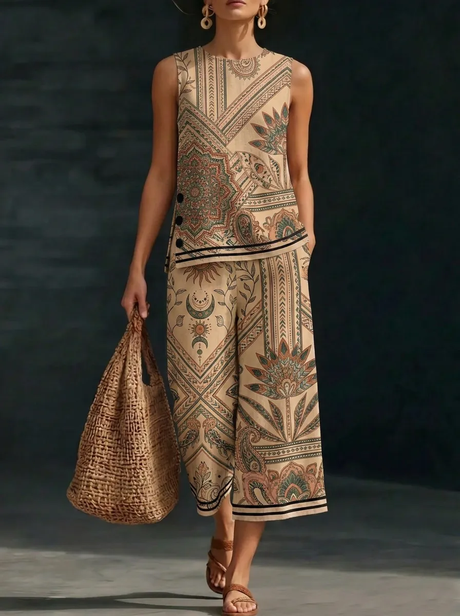 Women's Boho Celestial Mandala Printed Sleeveless Set