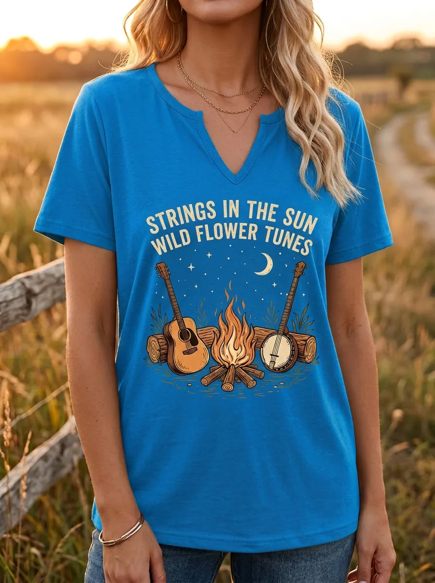 Banjo Guitar Campfire Women's V-Neck T-Shirt