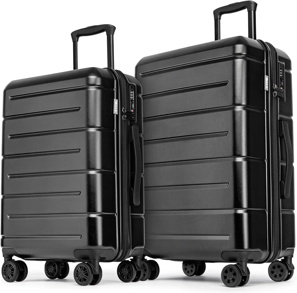 KYME 24 Inch Luggage,Checked Medium Suitcase with Spinner Wheels,Black