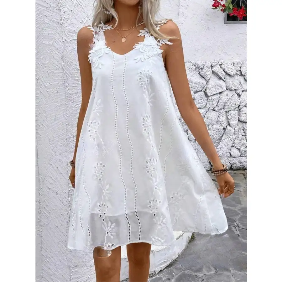 Soft Everyday Lace Detail V-Neck Mini Dress