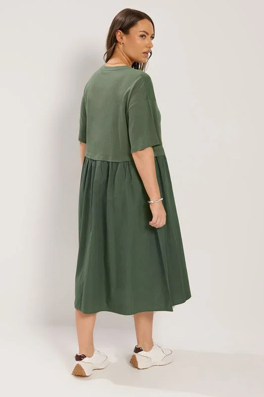 Khaki Green Poplin Midi Dress detail 2