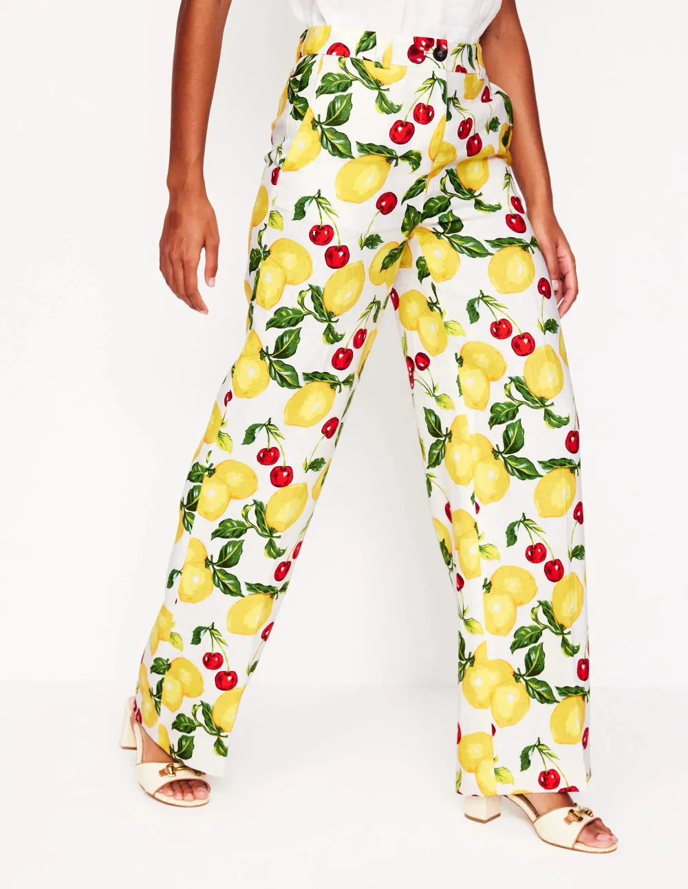 Westbourne Linen Pants -Ivory, Cherries and Lemons