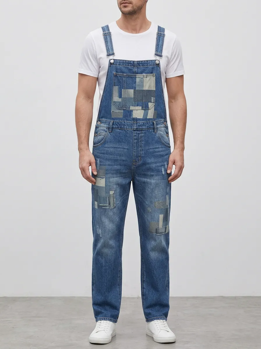 Patchwork Denim Overalls
