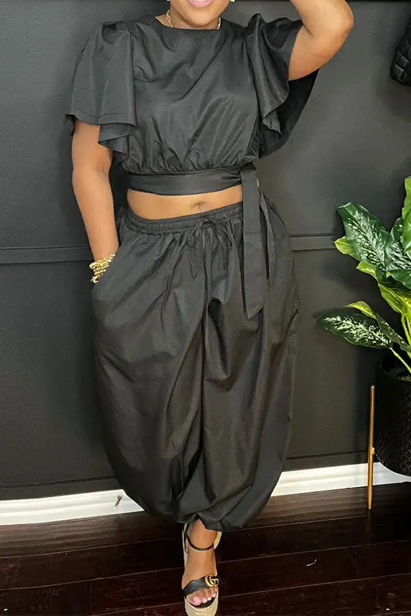 Lace Harem Drawstring Pant Set