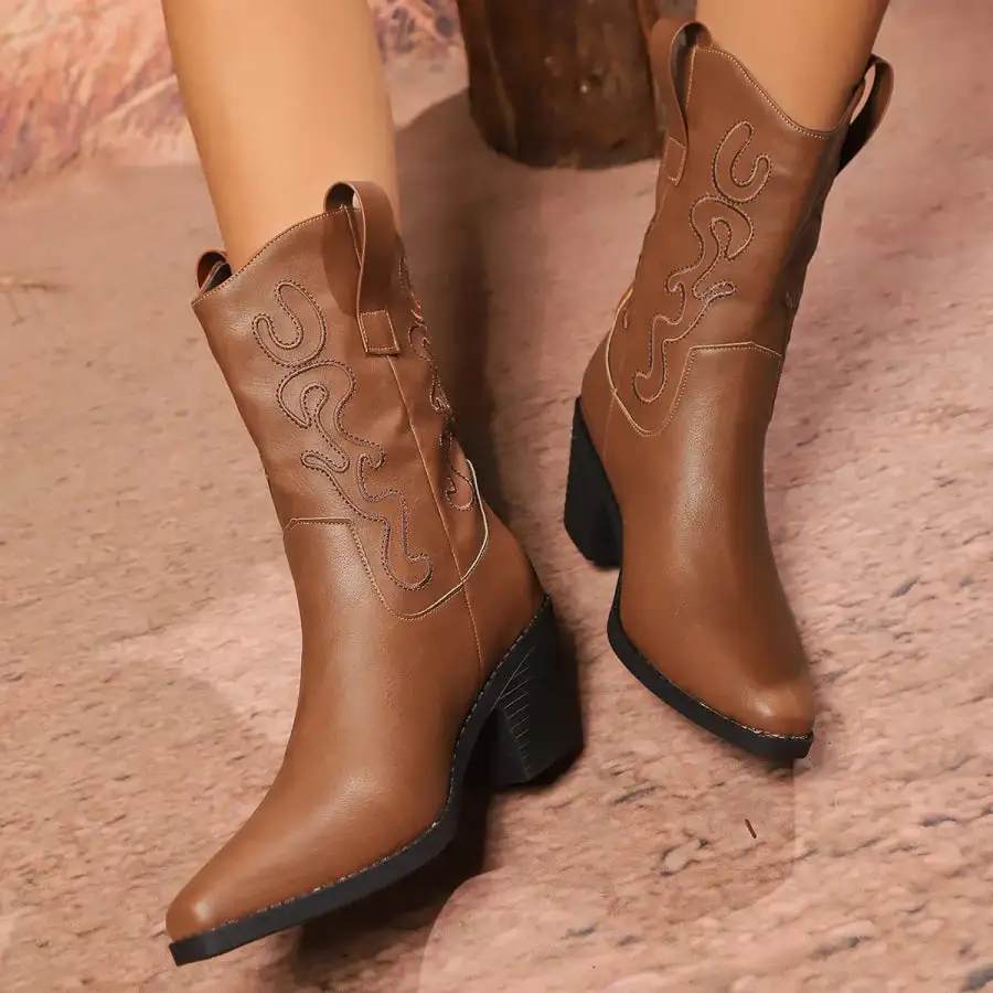 Lightweight Point Toe Block Heels Boots