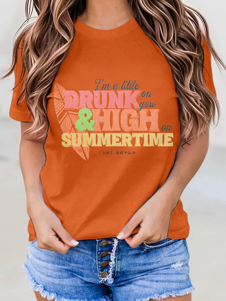 Cute Printed Round-Neck Casual T-Shirts