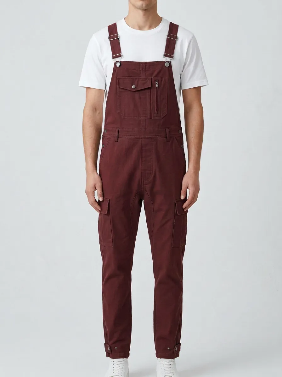 Men's Casual Utility Charcoal Cargo Bib Overalls