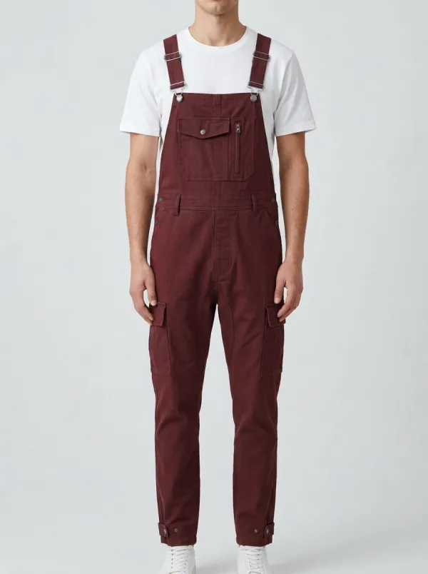 Men's Casual Utility Charcoal Cargo Bib Overalls