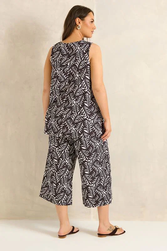 Set Brown Leaf Print Linen detail 3