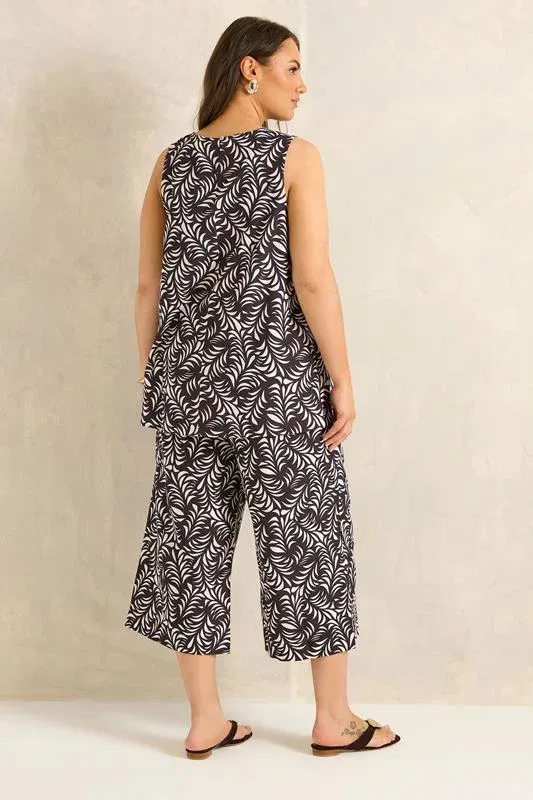 Set Brown Leaf Print Linen