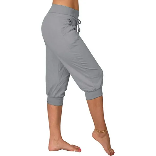 Women's Yoga Pants Drawstring with Pockets Cropped Tummy Control High Waist Yoga Fitness Gym Workout Capri Pants Bottoms Dark Grey Navy Apricot Spandex Sports Activewear High Elasticity Loose Fit