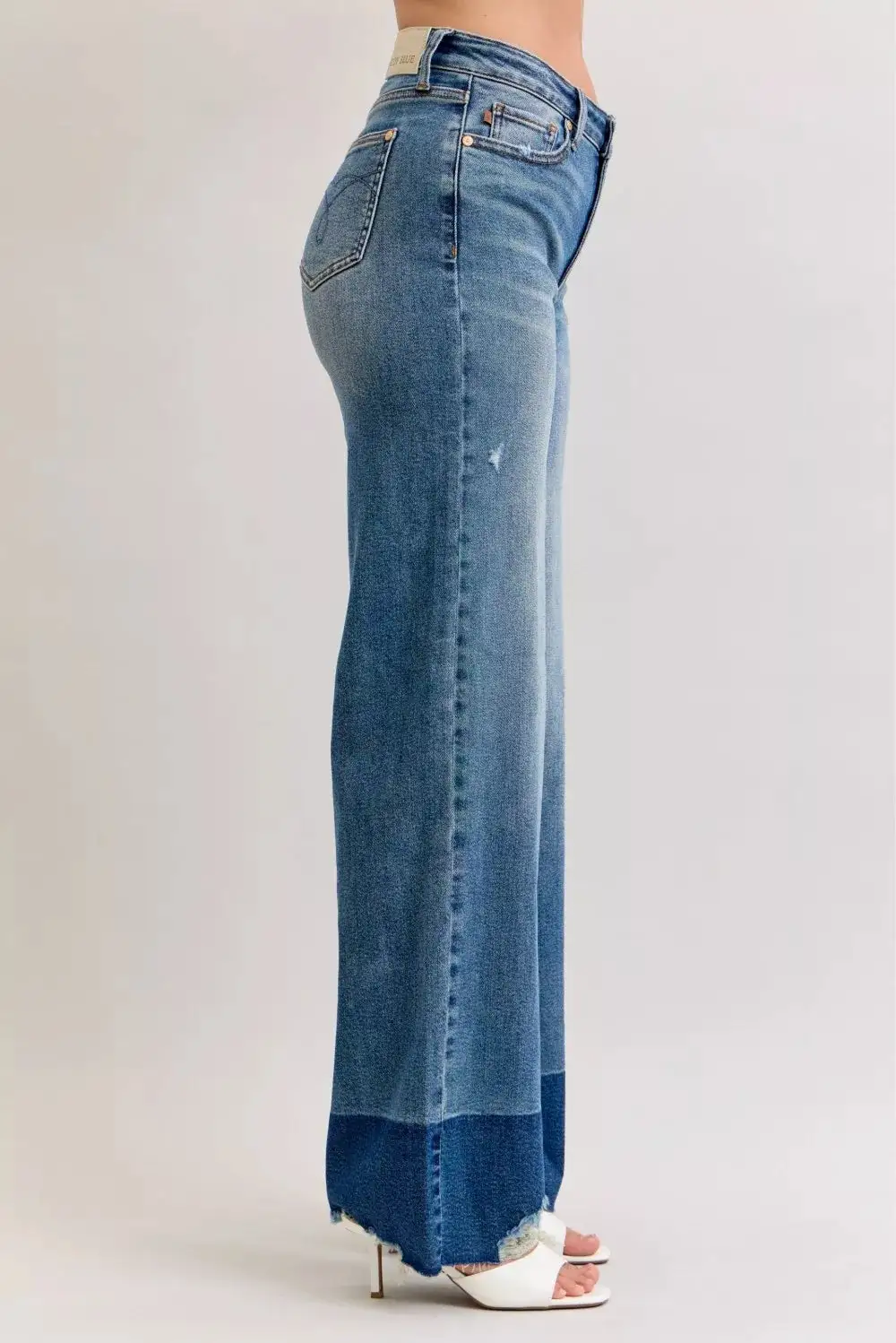 High Rise Raw Hem Straight Leg Jeans
