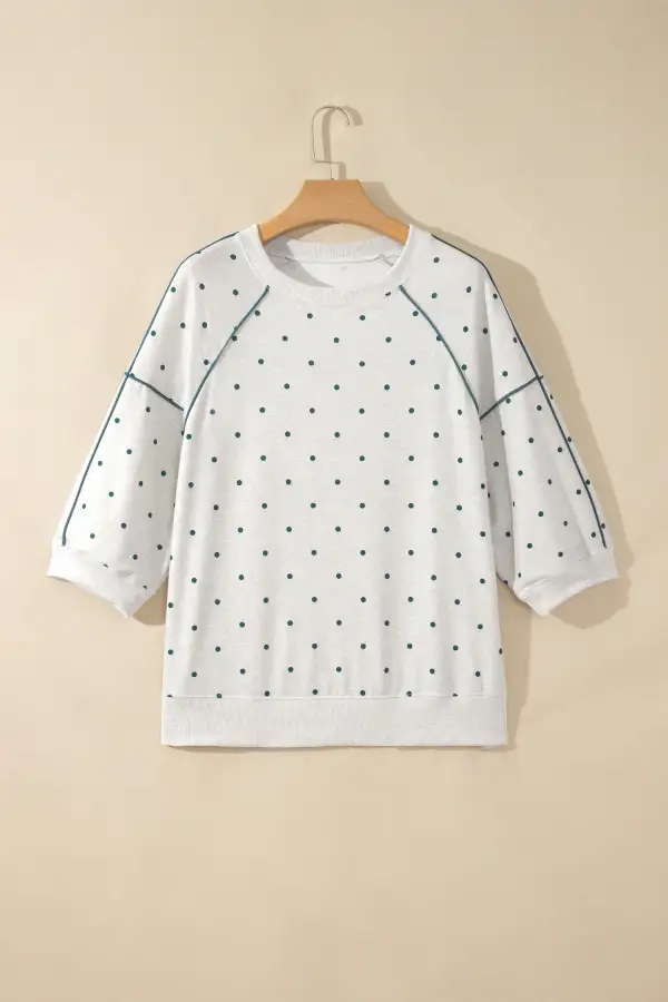 Women's Polka Dot Three Quarter Sleeve Relaxed Fit Top