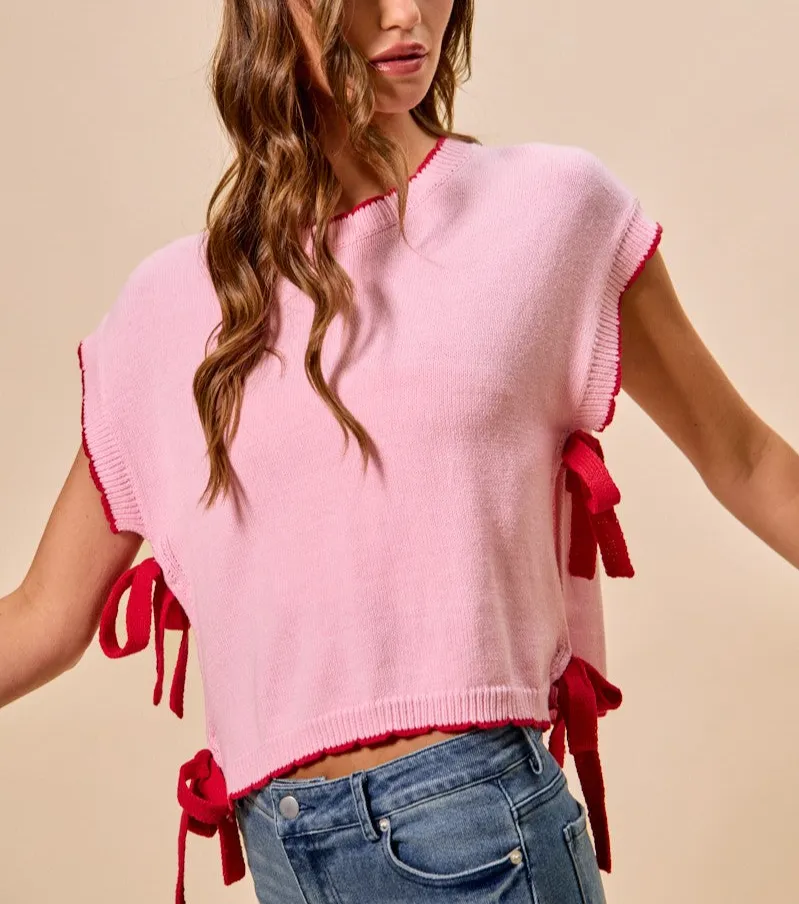 Relaxed Lightweight Sweater Dolman Side Ribbon Tie Top