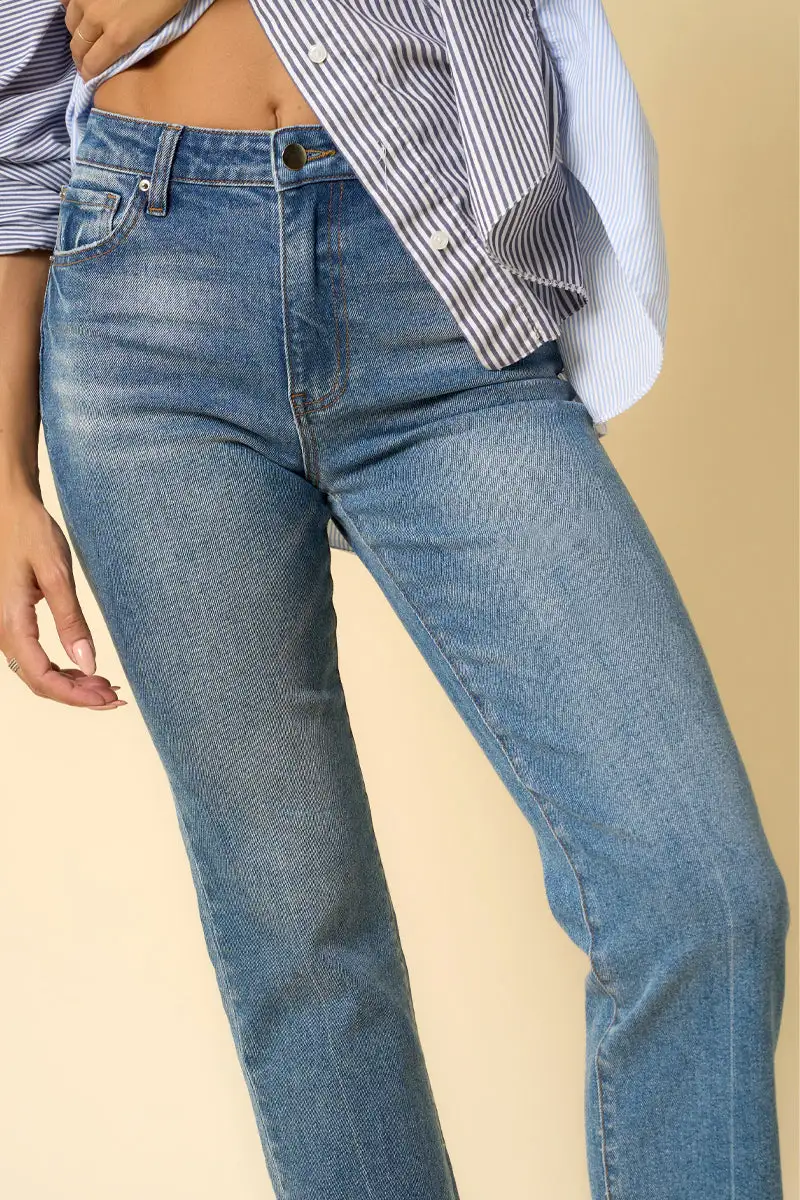 High Rise Released Hem Straight Jeans