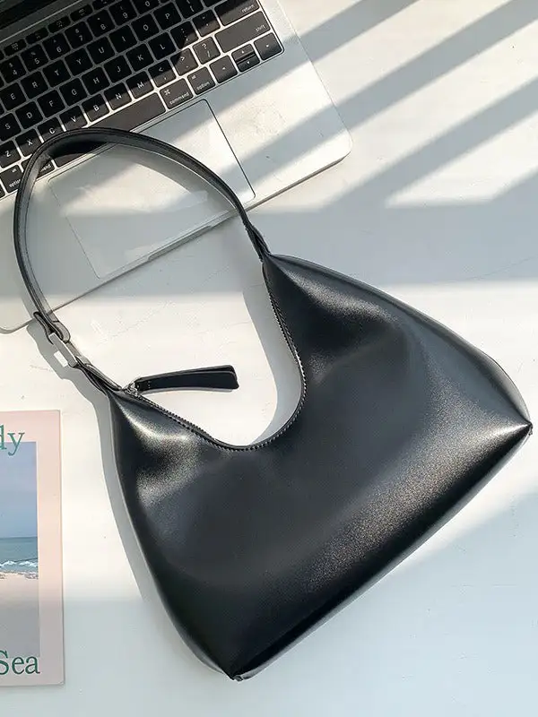 Solid Zipper Moon Shoulder Strap Armpit Bag