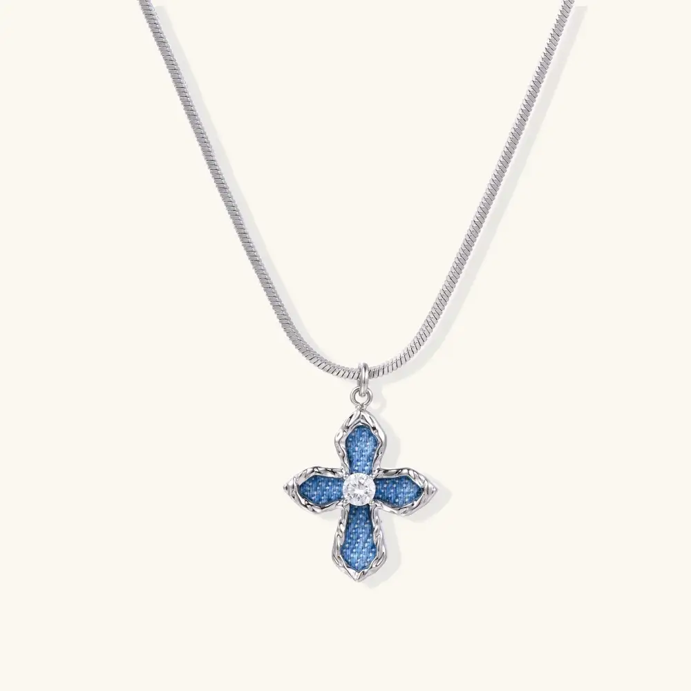 Denim Cross Necklace