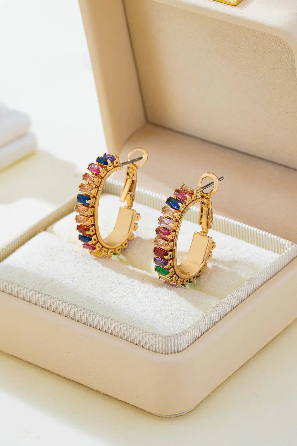 Multicolor Baguette Crystal Hoop arrings