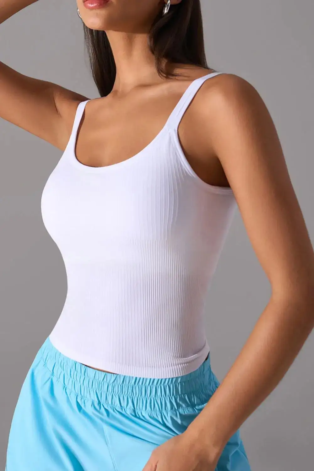 Refined Scoop-Neck Removable-Pad  Tank Top