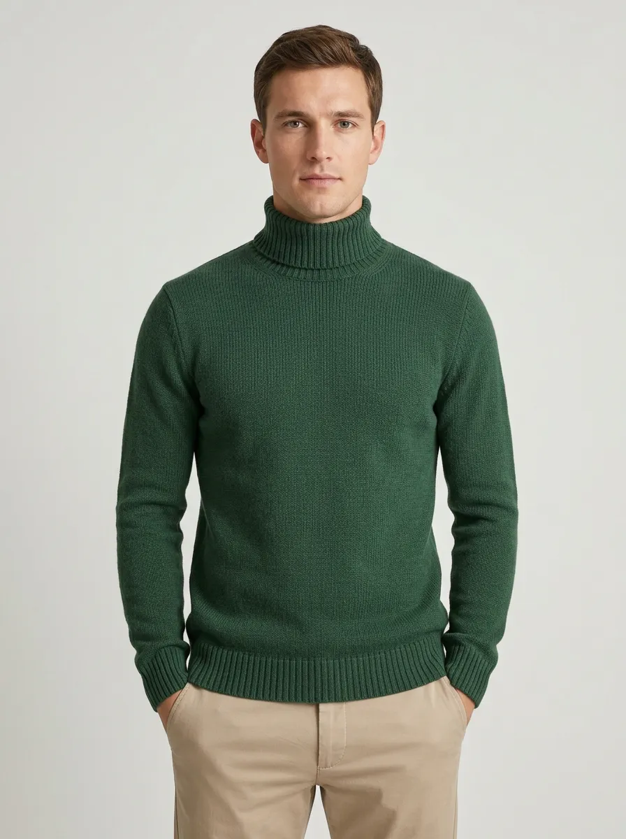 Men's Textured Classic Ribbed Knit Turtleneck Sweater