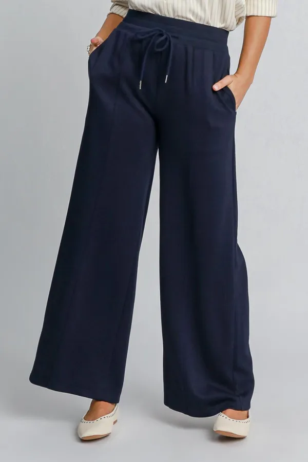 Relaxed Drawstring Wide Leg Pants With Pocket