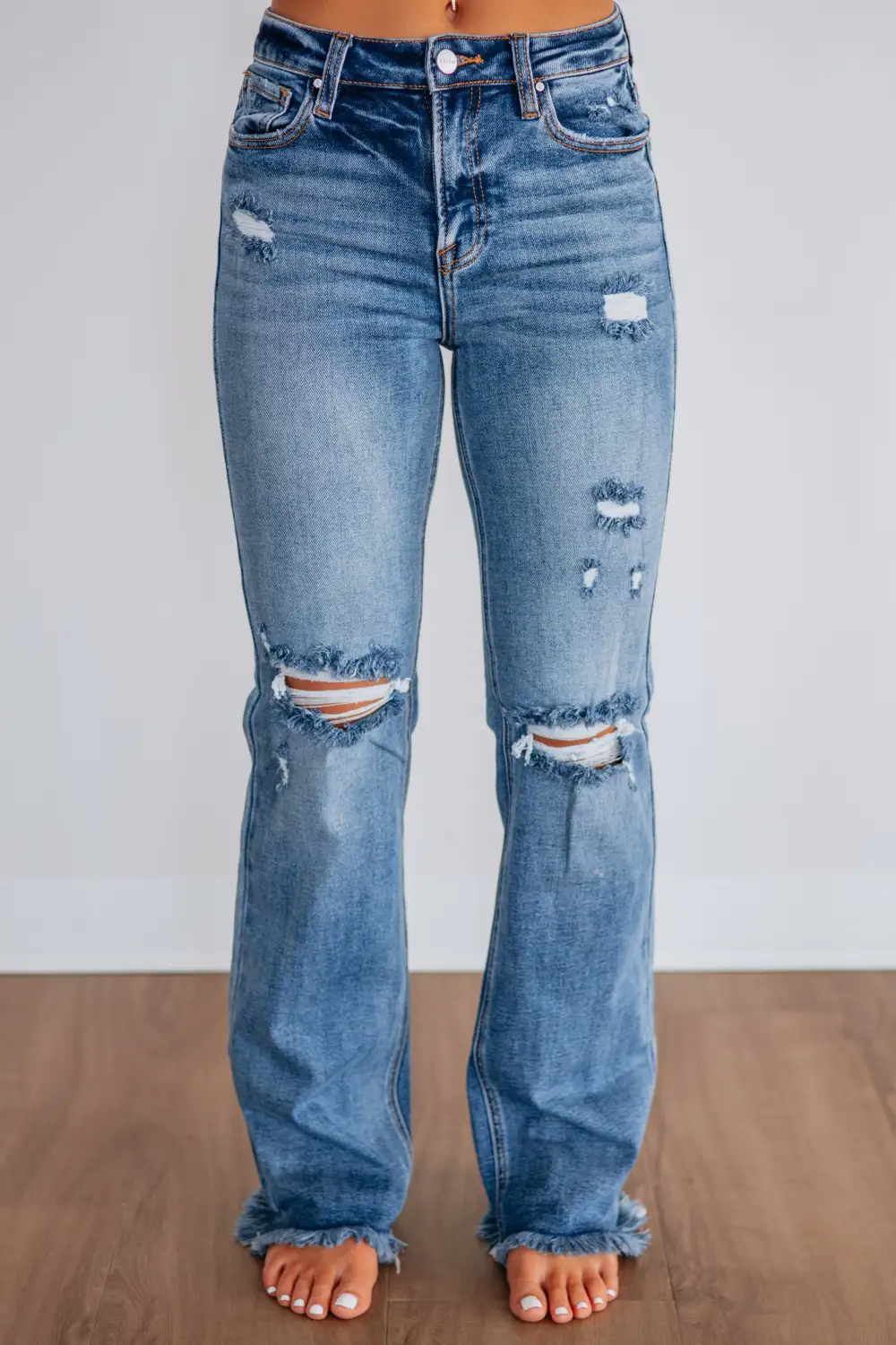 Women's High Rise Frayed Hem Distressed Jeans