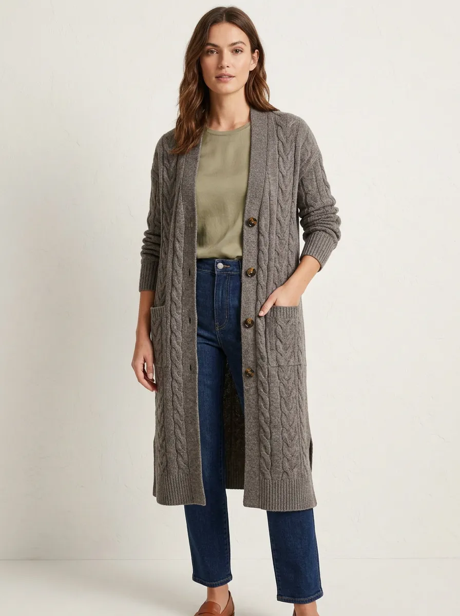 Women's Casual Cable Knit Knit Cardigan
