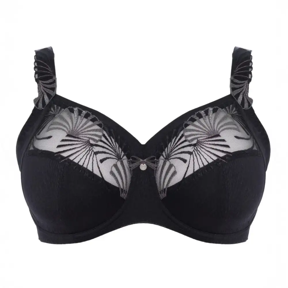 Women's Full Coverage Underwire Four-Part Cup Adjustable Straps Lace Embroidery Mesh Microfiber Bra