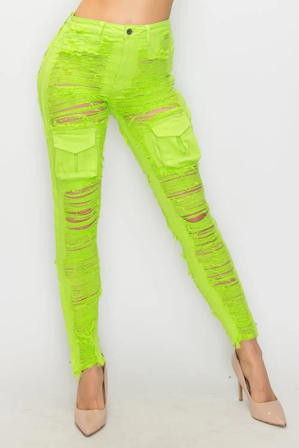 High-Rise Cargo-Pocket Skinny Cargo Jeans